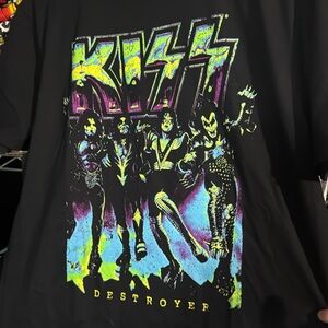 Kiss Destroyer Short Sleeve Tee - Black with Yellow and Blue Band T Shirt